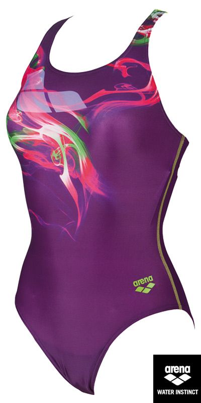 ARENA Damen Badeanzug MaxLife One Piece - Sportlicher Badeanzug Mit Spitzenrücken, Pflaume/Weiß, Gr. 46