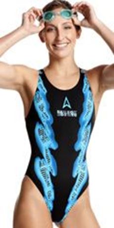 Costume nero per donna stampa fantasia turchese, - Main Image